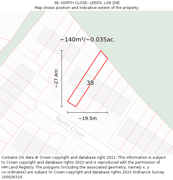 38, NORTH CLOSE, LEEDS, LS8 2NE: Plot and title map