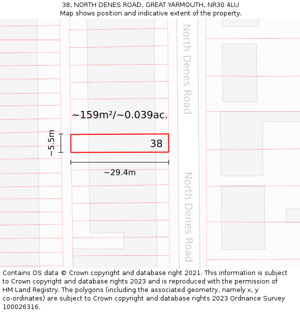 38, NORTH DENES ROAD, GREAT YARMOUTH, NR30 4LU: Plot and title map