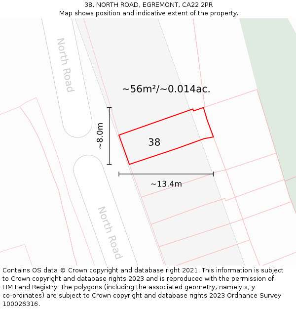 38, NORTH ROAD, EGREMONT, CA22 2PR: Plot and title map