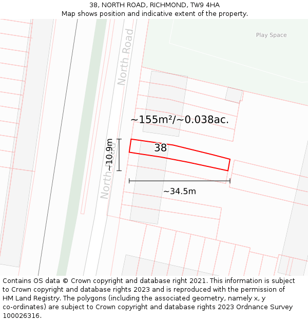 38, NORTH ROAD, RICHMOND, TW9 4HA: Plot and title map
