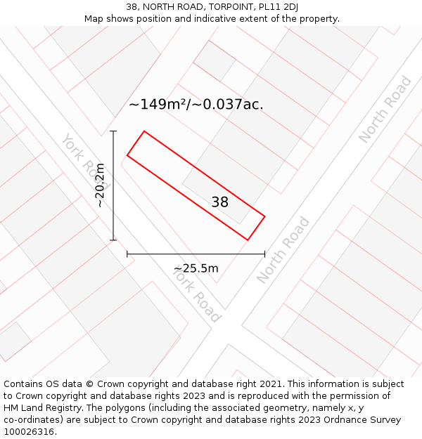 38, NORTH ROAD, TORPOINT, PL11 2DJ: Plot and title map