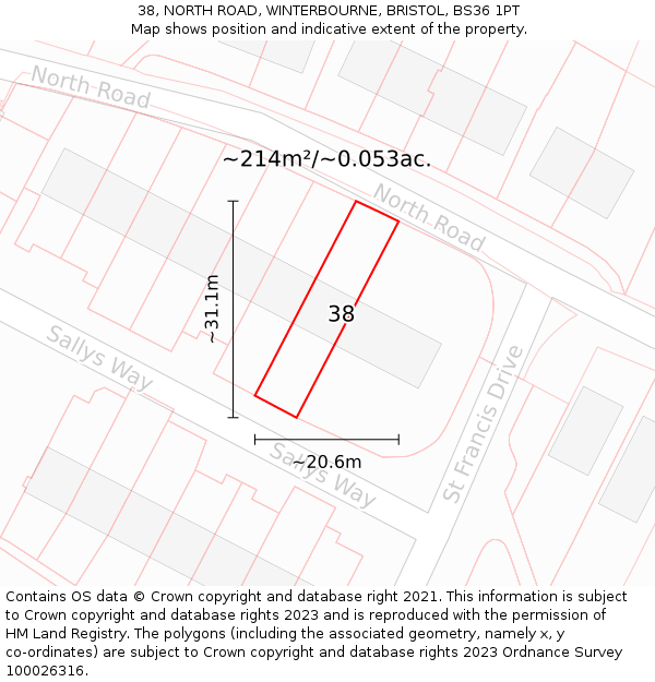 38, NORTH ROAD, WINTERBOURNE, BRISTOL, BS36 1PT: Plot and title map