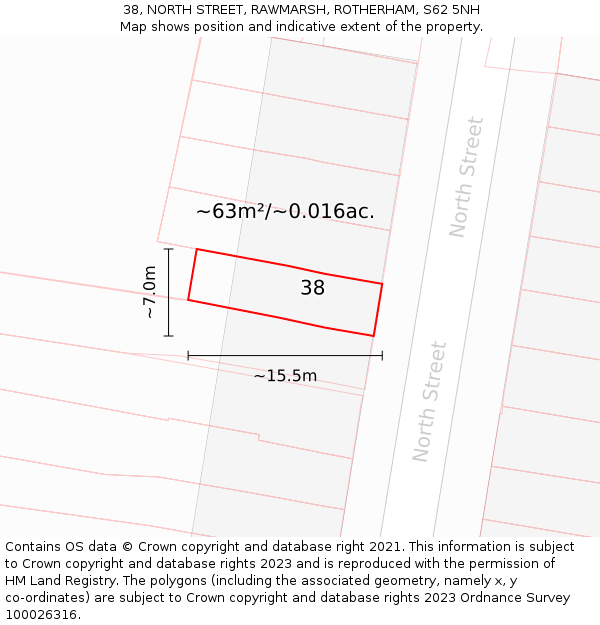 38, NORTH STREET, RAWMARSH, ROTHERHAM, S62 5NH: Plot and title map