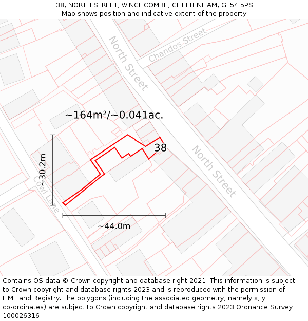 38, NORTH STREET, WINCHCOMBE, CHELTENHAM, GL54 5PS: Plot and title map