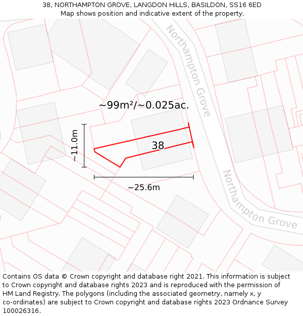 38, NORTHAMPTON GROVE, LANGDON HILLS, BASILDON, SS16 6ED: Plot and title map