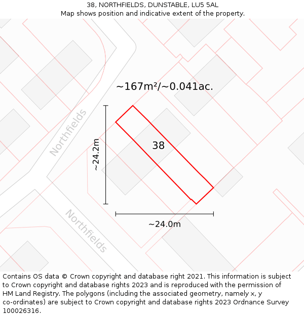 38, NORTHFIELDS, DUNSTABLE, LU5 5AL: Plot and title map