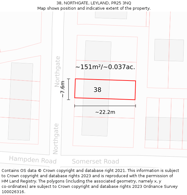 38, NORTHGATE, LEYLAND, PR25 3NQ: Plot and title map