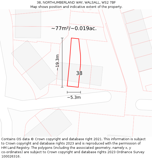 38, NORTHUMBERLAND WAY, WALSALL, WS2 7BF: Plot and title map