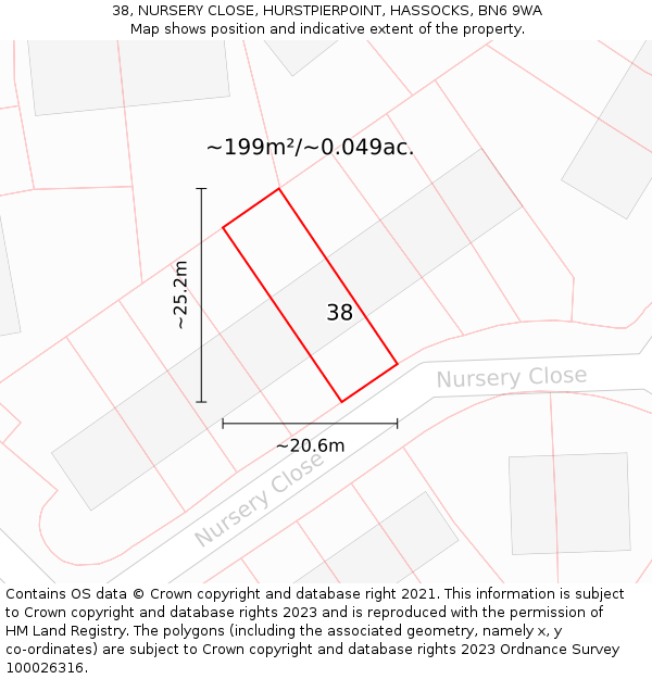 38, NURSERY CLOSE, HURSTPIERPOINT, HASSOCKS, BN6 9WA: Plot and title map