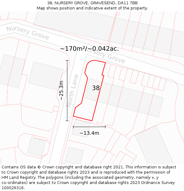 38, NURSERY GROVE, GRAVESEND, DA11 7BB: Plot and title map