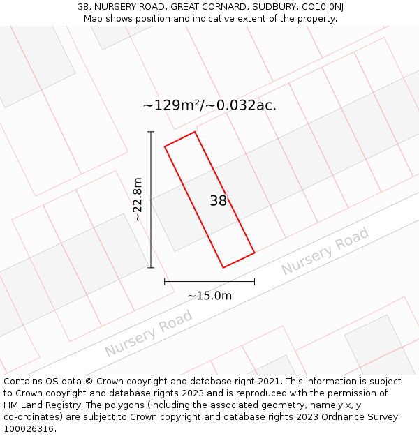 38, NURSERY ROAD, GREAT CORNARD, SUDBURY, CO10 0NJ: Plot and title map
