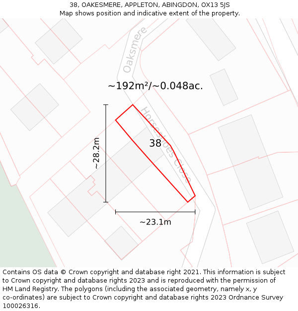 38, OAKESMERE, APPLETON, ABINGDON, OX13 5JS: Plot and title map