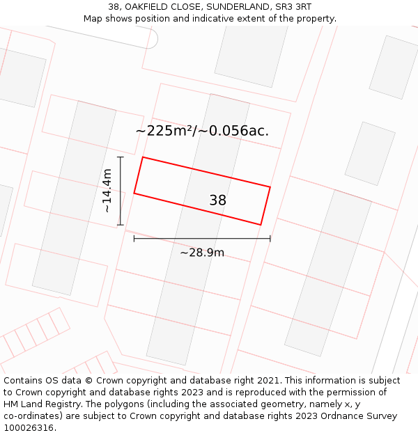 38, OAKFIELD CLOSE, SUNDERLAND, SR3 3RT: Plot and title map
