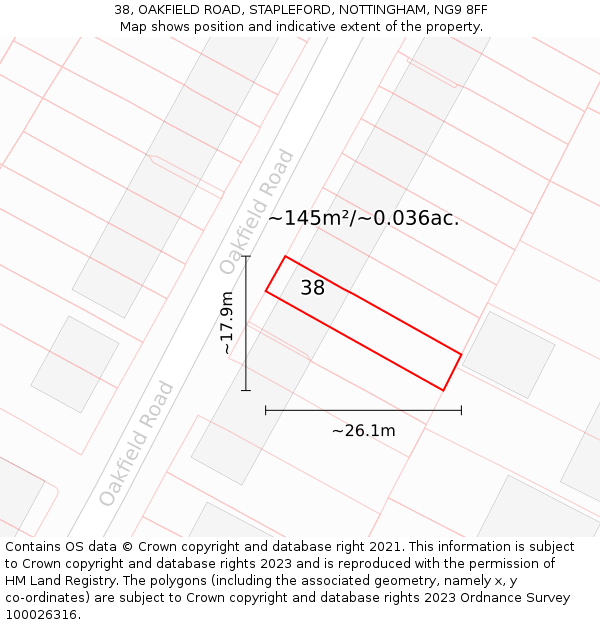 38, OAKFIELD ROAD, STAPLEFORD, NOTTINGHAM, NG9 8FF: Plot and title map