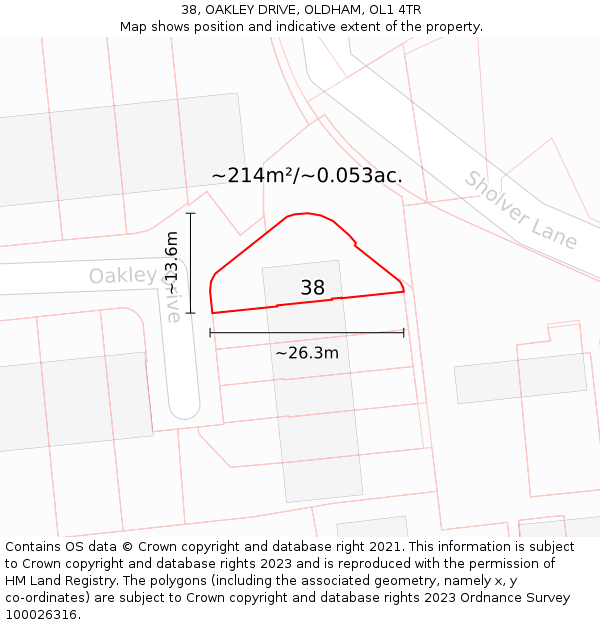 38, OAKLEY DRIVE, OLDHAM, OL1 4TR: Plot and title map