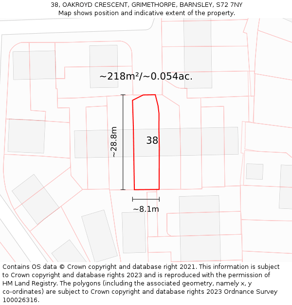 38, OAKROYD CRESCENT, GRIMETHORPE, BARNSLEY, S72 7NY: Plot and title map
