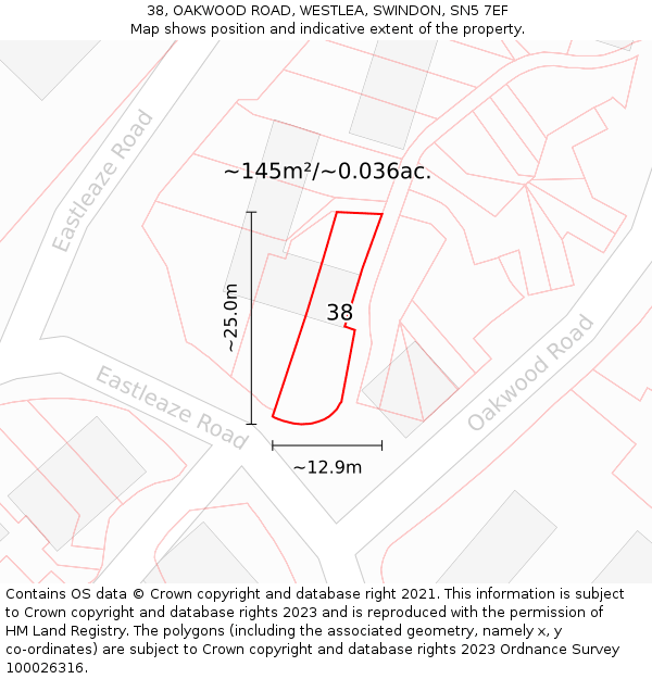 38, OAKWOOD ROAD, WESTLEA, SWINDON, SN5 7EF: Plot and title map