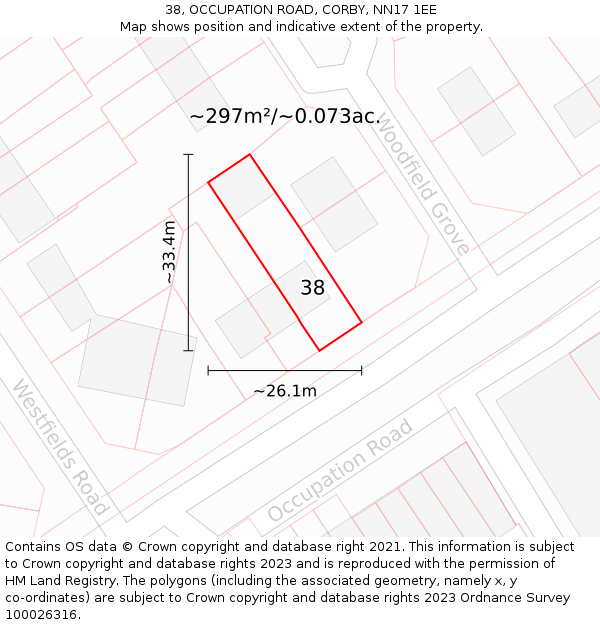 38, OCCUPATION ROAD, CORBY, NN17 1EE: Plot and title map