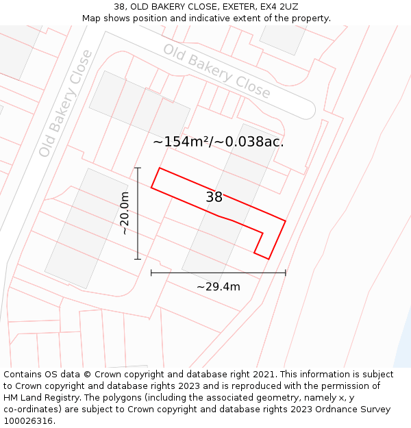 38, OLD BAKERY CLOSE, EXETER, EX4 2UZ: Plot and title map