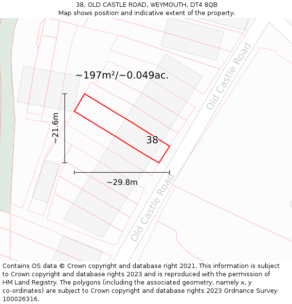 38, OLD CASTLE ROAD, WEYMOUTH, DT4 8QB: Plot and title map