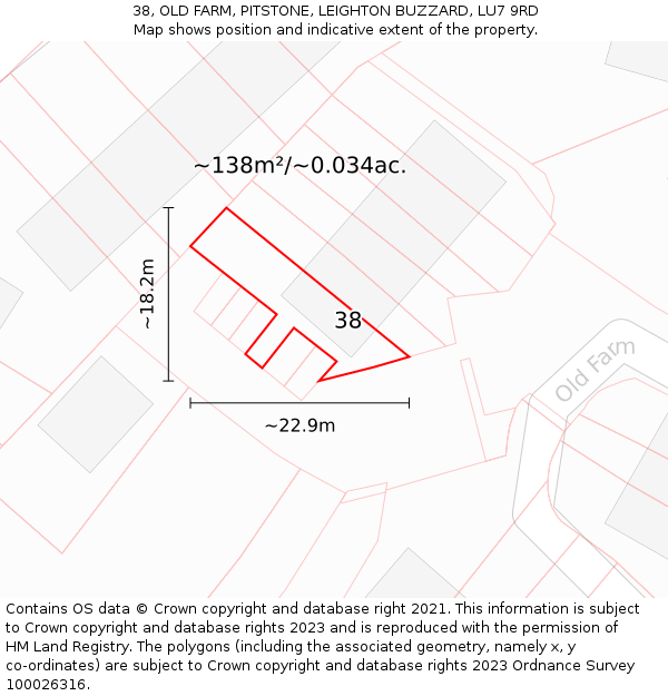 38, OLD FARM, PITSTONE, LEIGHTON BUZZARD, LU7 9RD: Plot and title map