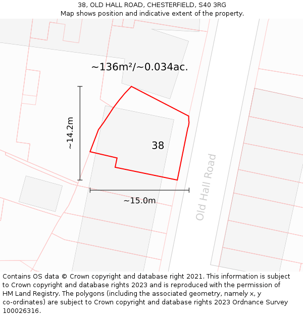 38, OLD HALL ROAD, CHESTERFIELD, S40 3RG: Plot and title map