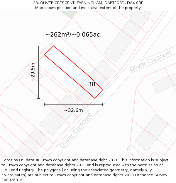 38, OLIVER CRESCENT, FARNINGHAM, DARTFORD, DA4 0BE: Plot and title map