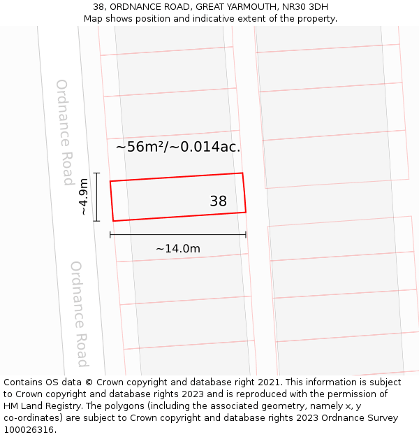 38, ORDNANCE ROAD, GREAT YARMOUTH, NR30 3DH: Plot and title map