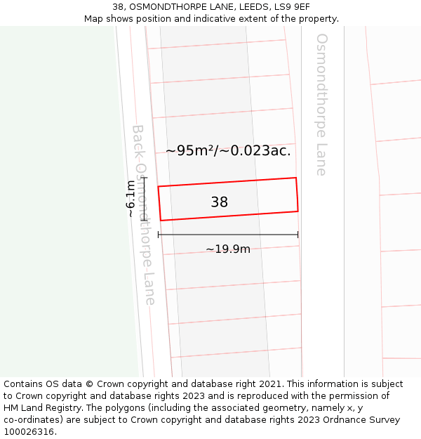 38, OSMONDTHORPE LANE, LEEDS, LS9 9EF: Plot and title map
