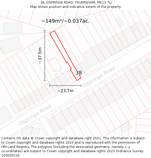38, OSPRINGE ROAD, FAVERSHAM, ME13 7LJ: Plot and title map