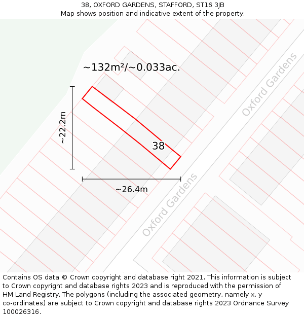 38, OXFORD GARDENS, STAFFORD, ST16 3JB: Plot and title map