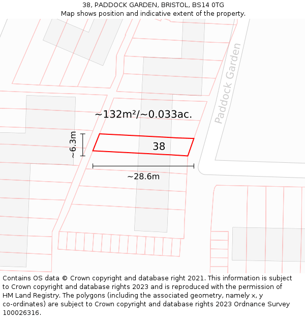 38, PADDOCK GARDEN, BRISTOL, BS14 0TG: Plot and title map