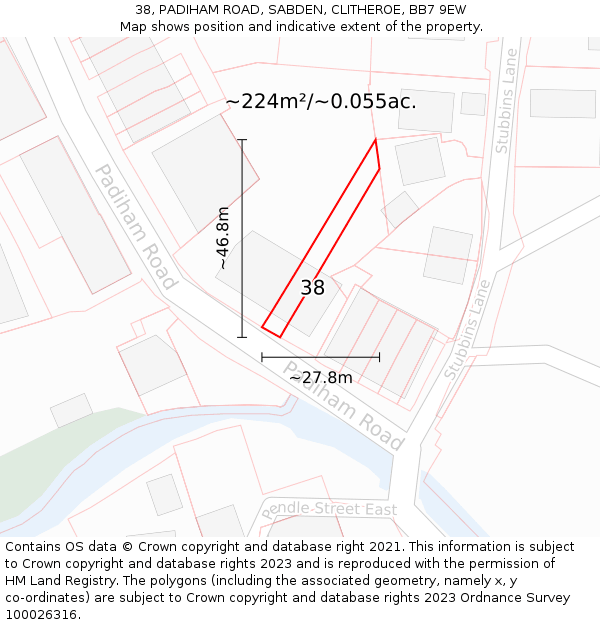 38, PADIHAM ROAD, SABDEN, CLITHEROE, BB7 9EW: Plot and title map