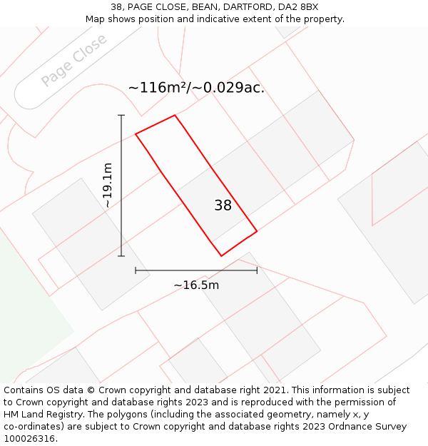 38, PAGE CLOSE, BEAN, DARTFORD, DA2 8BX: Plot and title map