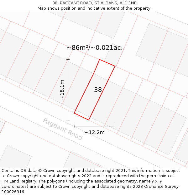 38, PAGEANT ROAD, ST ALBANS, AL1 1NE: Plot and title map