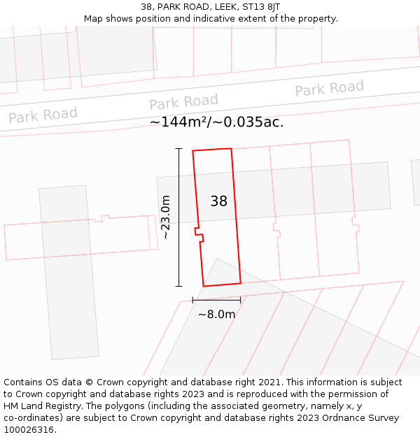 38, PARK ROAD, LEEK, ST13 8JT: Plot and title map