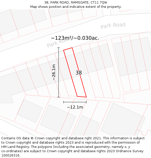 38, PARK ROAD, RAMSGATE, CT11 7QW: Plot and title map