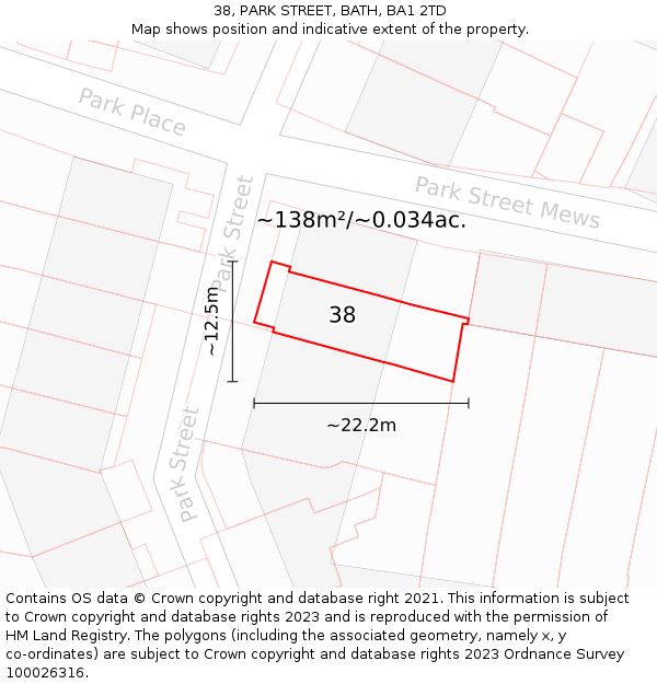 38, PARK STREET, BATH, BA1 2TD: Plot and title map