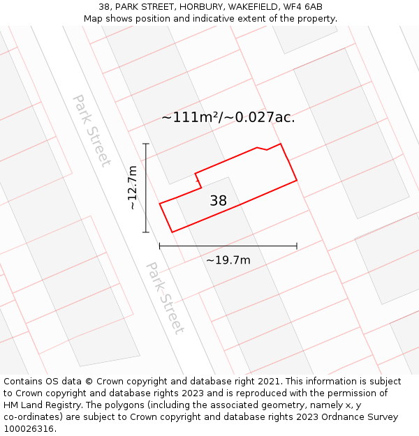 38, PARK STREET, HORBURY, WAKEFIELD, WF4 6AB: Plot and title map
