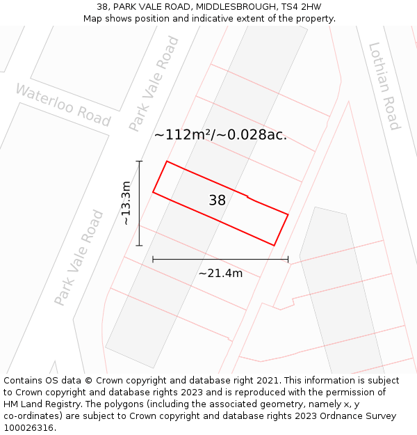 38, PARK VALE ROAD, MIDDLESBROUGH, TS4 2HW: Plot and title map