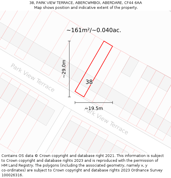 38, PARK VIEW TERRACE, ABERCWMBOI, ABERDARE, CF44 6AA: Plot and title map