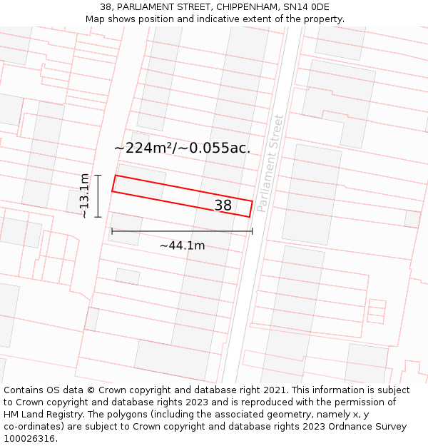 38, PARLIAMENT STREET, CHIPPENHAM, SN14 0DE: Plot and title map