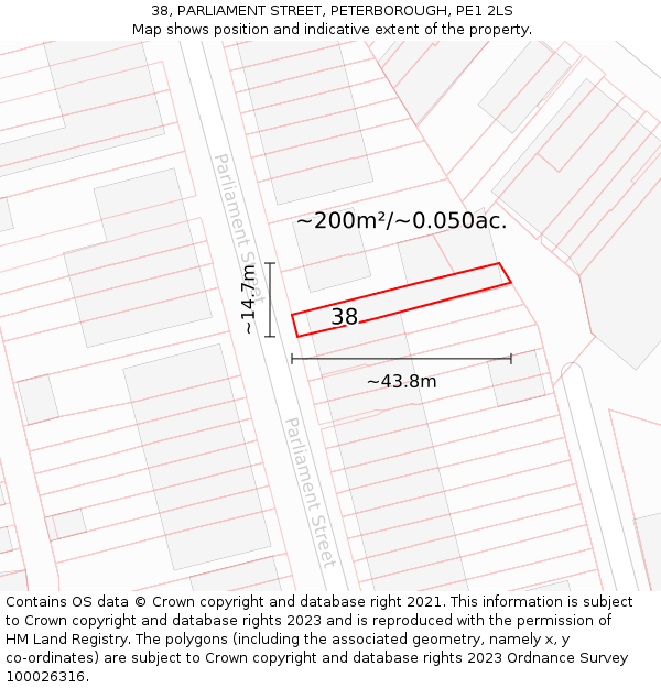 38, PARLIAMENT STREET, PETERBOROUGH, PE1 2LS: Plot and title map