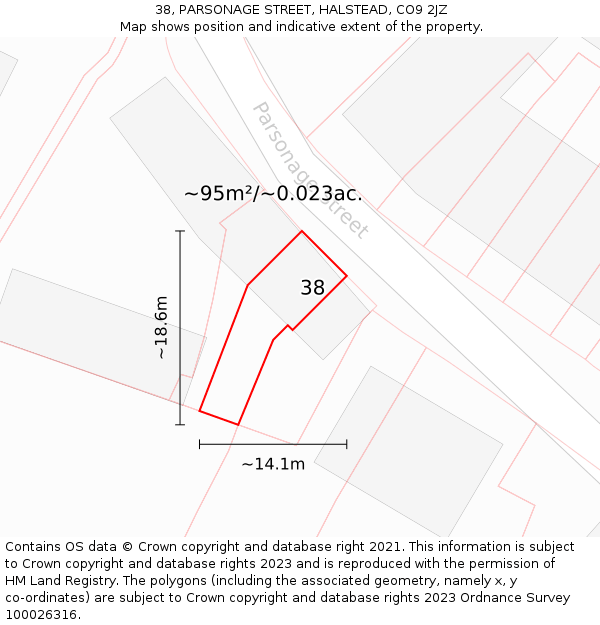 38, PARSONAGE STREET, HALSTEAD, CO9 2JZ: Plot and title map
