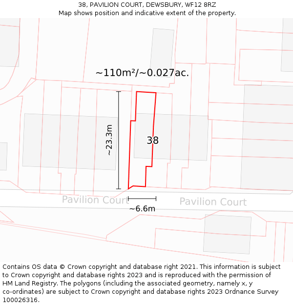 38, PAVILION COURT, DEWSBURY, WF12 8RZ: Plot and title map