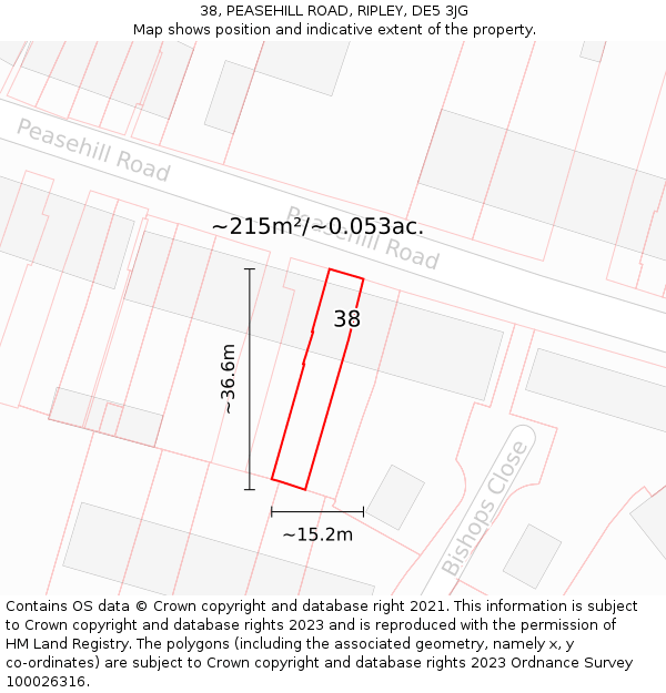 38, PEASEHILL ROAD, RIPLEY, DE5 3JG: Plot and title map
