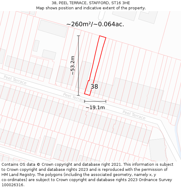 38, PEEL TERRACE, STAFFORD, ST16 3HE: Plot and title map