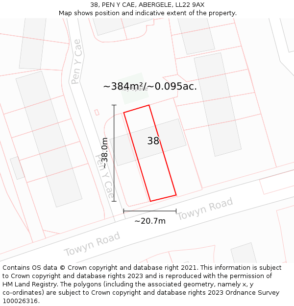38, PEN Y CAE, ABERGELE, LL22 9AX: Plot and title map