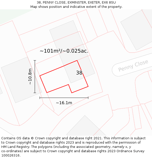 38, PENNY CLOSE, EXMINSTER, EXETER, EX6 8SU: Plot and title map