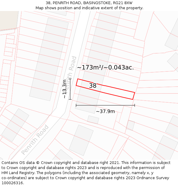 38, PENRITH ROAD, BASINGSTOKE, RG21 8XW: Plot and title map